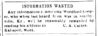 C. A. Carter looking for information about Woodford Cooper