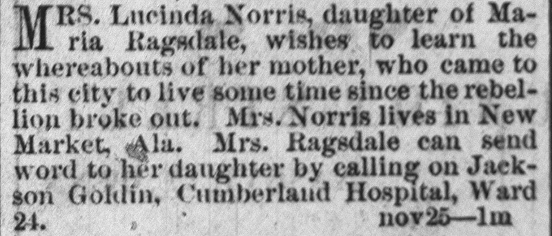 Lucinda Norris searching for her mother Maria Ragsdale