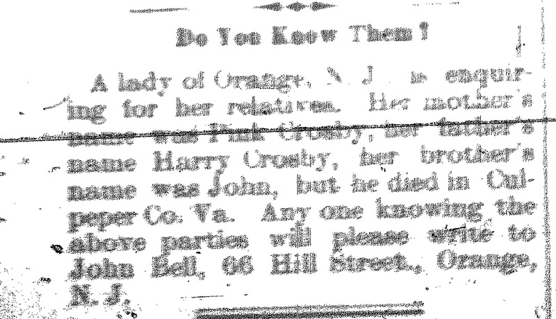 John Bell seeking Pink Crosby or Harry Crosby on behalf of an unnamed woman