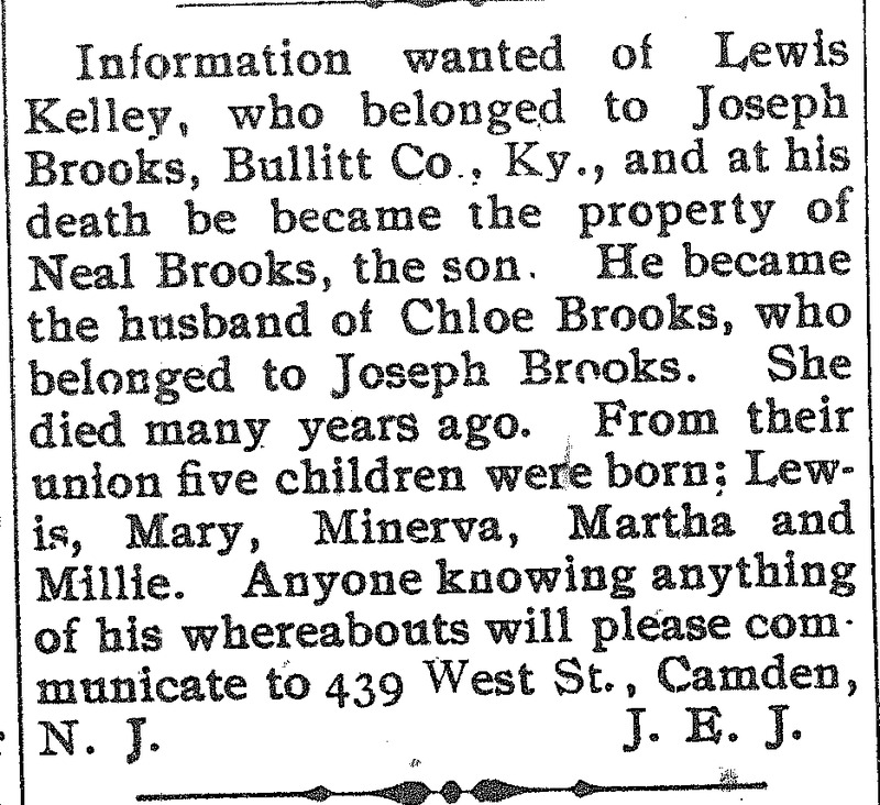 J. E. J. looking for information about Lewis Kelley