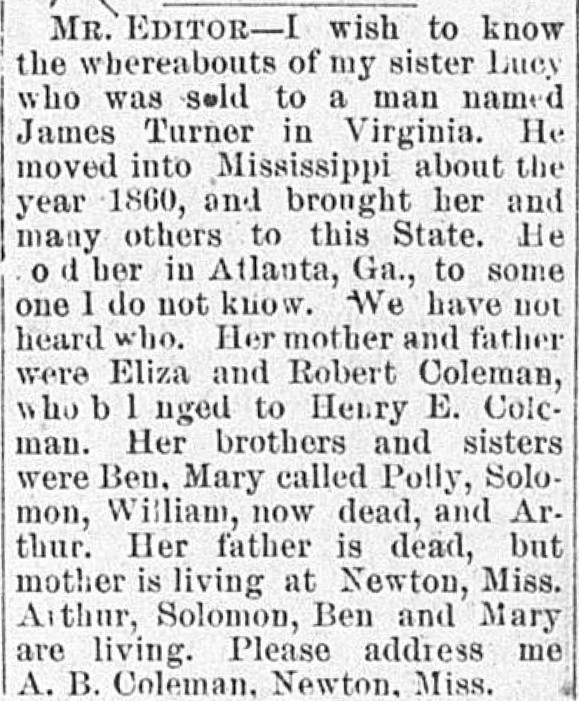 A. B. Coleman searching for their sister Lucy