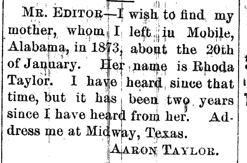 Aaron Taylor searching for his mother Rhoda Taylor