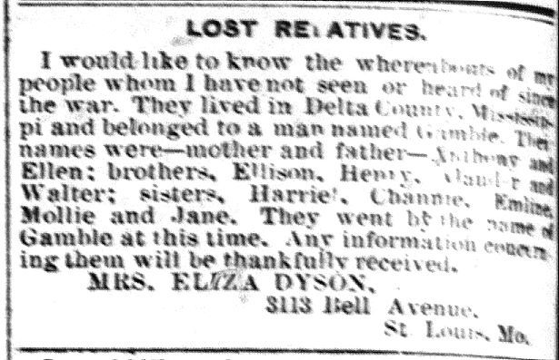 Eliza Dyson searching for her family including her parents Anthony and Ellen Gamble