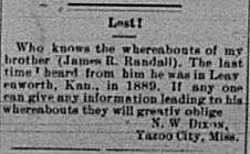 N. W. Dixon searching for his brother James R. Randall