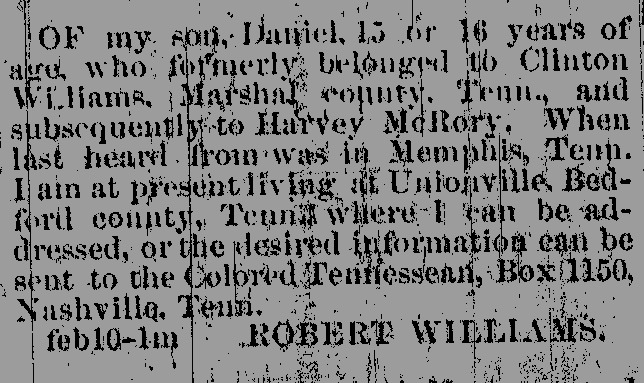 Robert Williams seeking information about his son Daniel