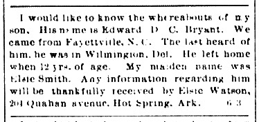 Elsie Watson looking for her son Edward D. C. Bryant