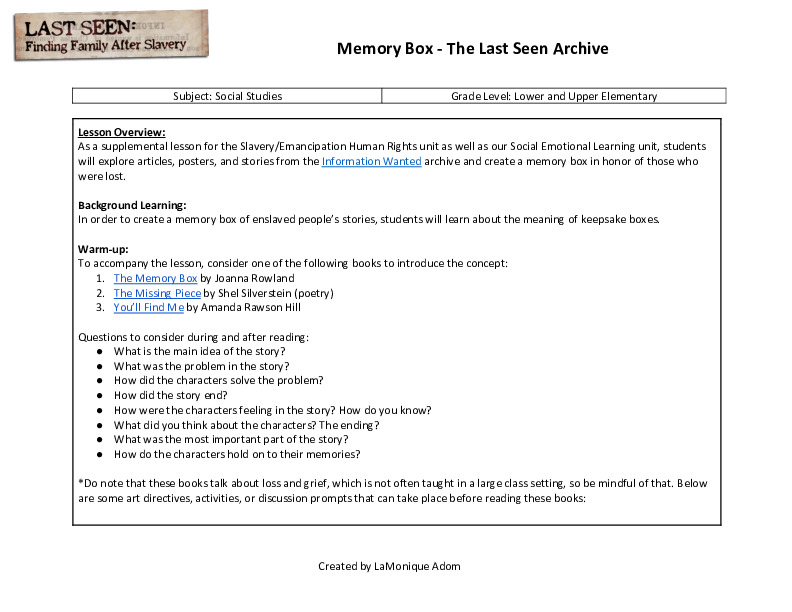 Creating a Memory Box with the Last Seen Archive