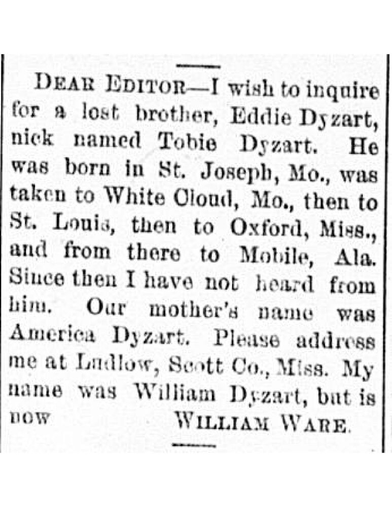 William Ware (formerly William Dyzart) searching for his brother Eddie Dyzart