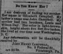 John Henry Campbell looking for his mother Elizabeth Campbell