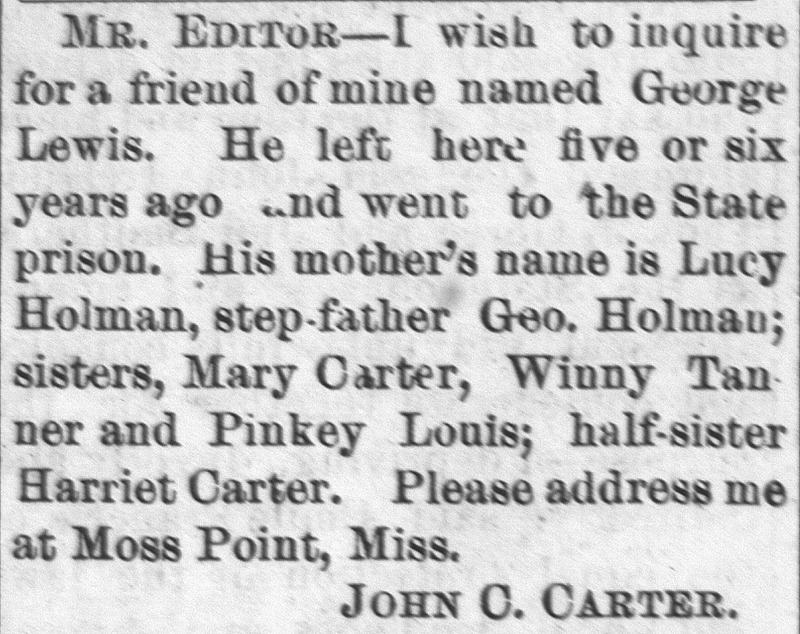 John C. Carter searching for his friend George Lewis