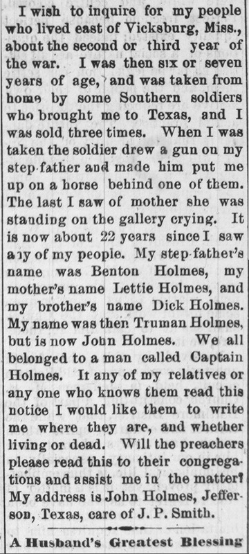 John Holmes searching for his stepfather Benton, mother Lettie, and brother Dick Holmes