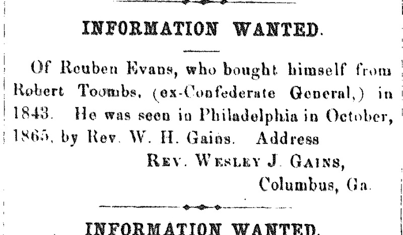 Rev. Wesley J. Gains searching for Reuben Evans