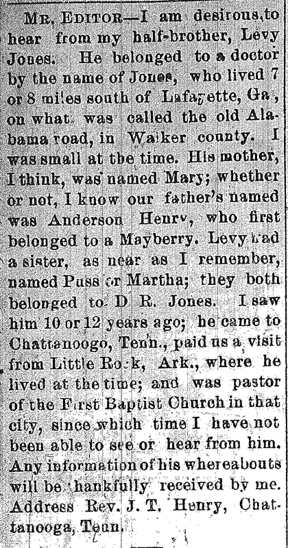 J. T. Henry searching for his half-brother Levy Jones.