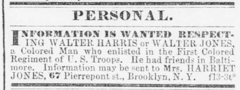 Harriet Jones searching for Walter Harris, also known as Walter Jones