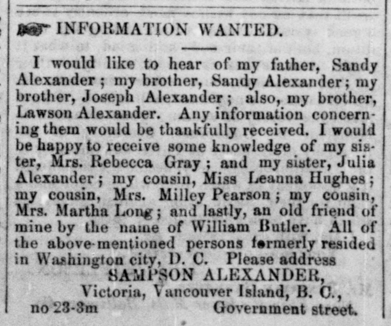 Sampson Alexander searching for their father Sandy Alexander and others