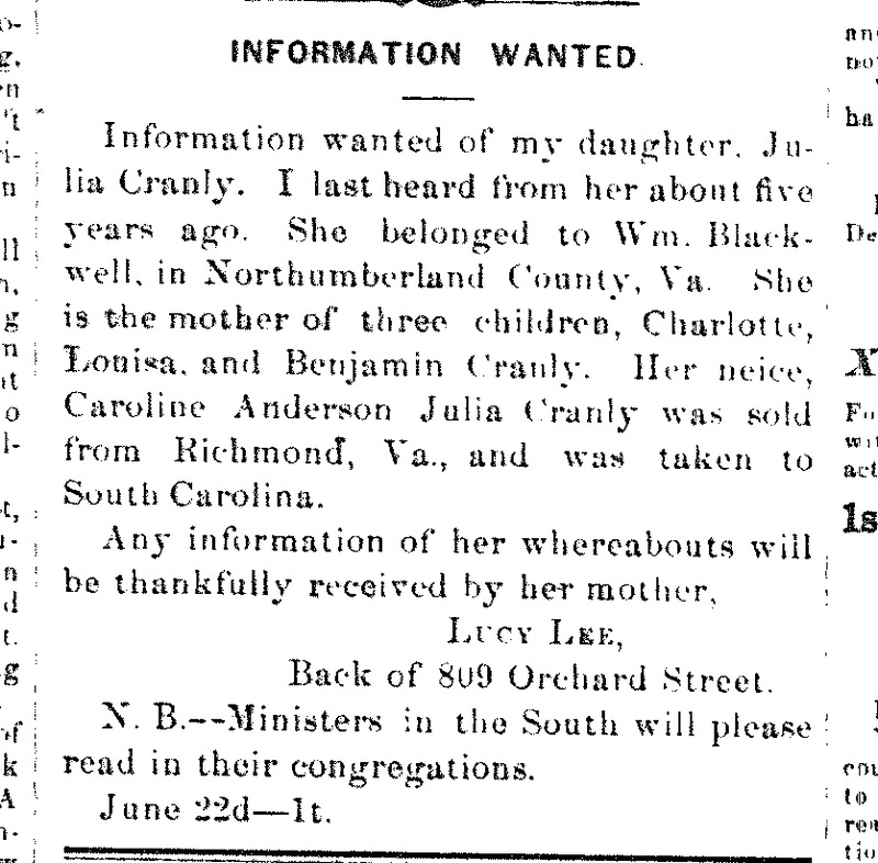 Lucy Lee searching for her daughter Julia Cranly