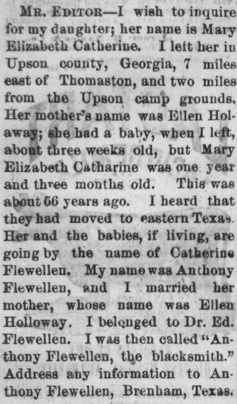 Anthony Flewellen searching for his daughter Mary Elizabeth Catherine