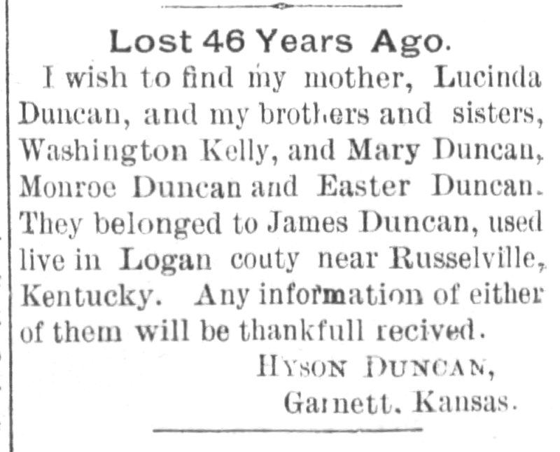 Hyson Duncan searching for his mother, brothers, and sisters 