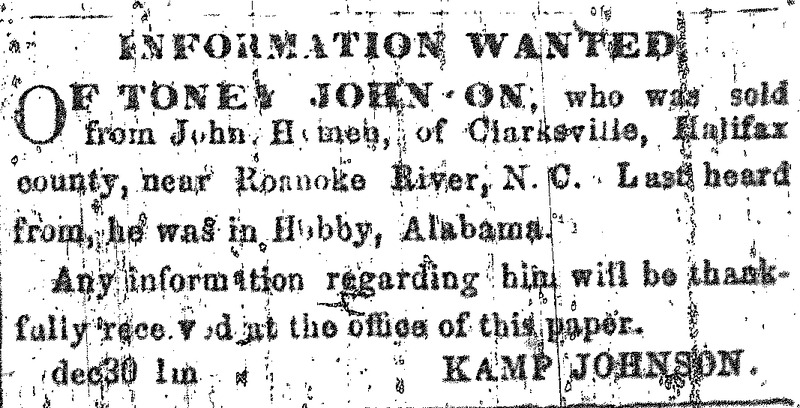 Kamp Johnson searching for Toney Johnson