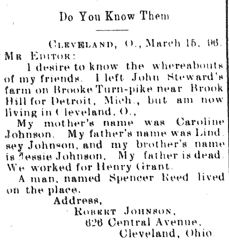 Robert Johnson seeking information about unnamed friends