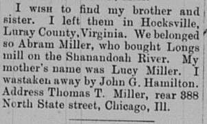 Thomas T. Miller seeking his siblings