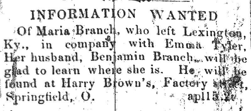 Benjamin Branch seeking information about his wife Maria Branch