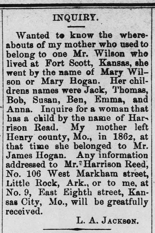 Mr. Harrison Reed searching for his mother Mary Wilson/Mary Hogan 