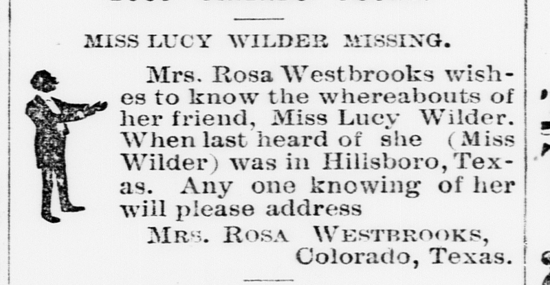 Mrs. Rosa Westbrooks looking for her friend Miss Lucy Wilder