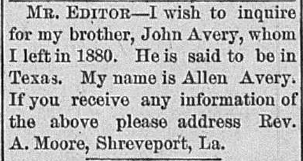 Allen Avery seeking his brother John Avery