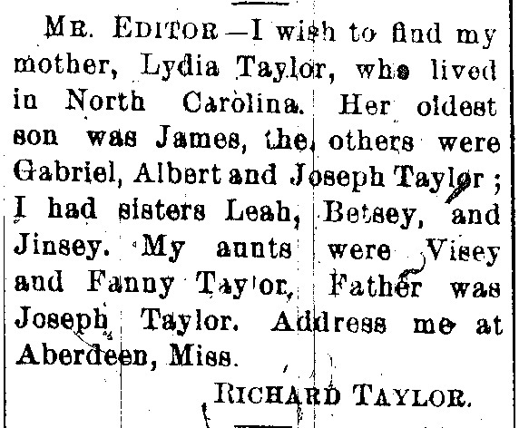 Richard Taylor searching for his mother Lydia Taylor