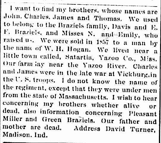 David Turner searching for his brothers John, Charles, James, and Thomas