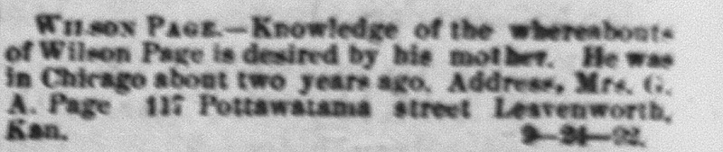 Mrs. G. A. Page searching for her son Wilson Page
