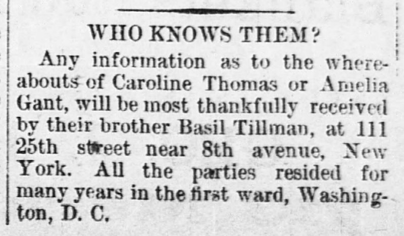 Basil Tillman searching for his sisters Carolina Thomas and Amelia Gant