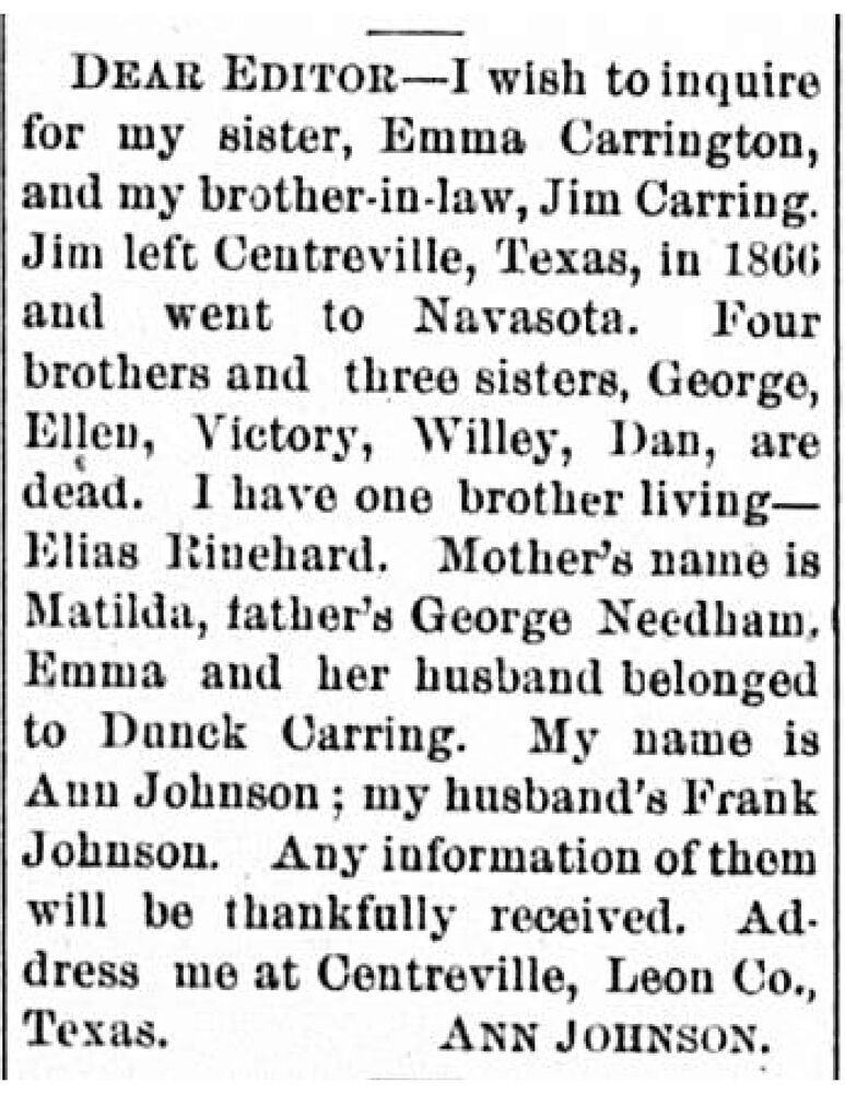 Ann Johnson searching for her sister Emma Carrington and her brother-in-law