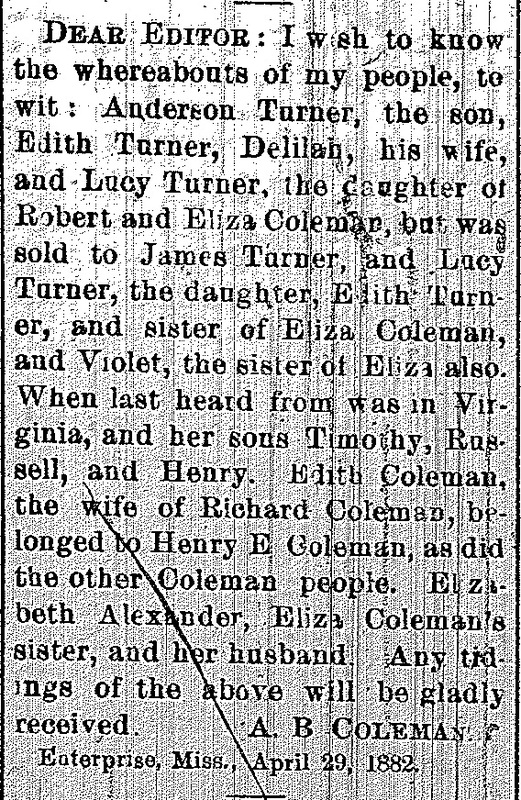 A. B. Coleman searching for family 