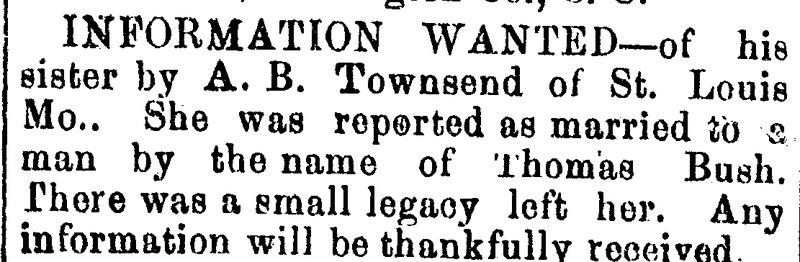 A. B. Townsend seeking information on an unidentified sister