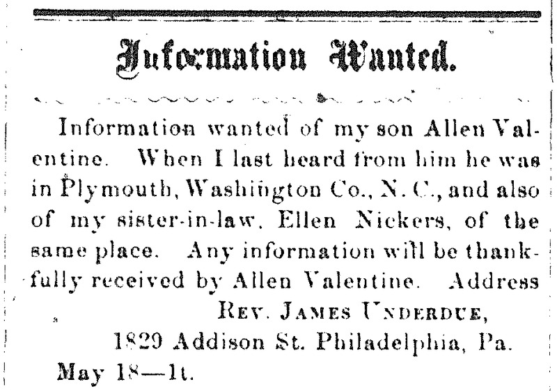 Allen Valentine searching for his son Allen Valentine, and his sister-in-law Ellen Nickers