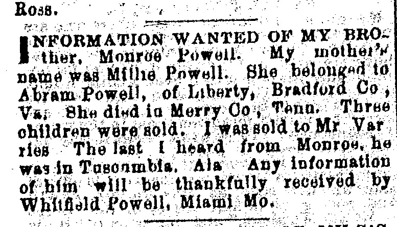 Whitfield Powell searching for his brother Monroe Powell