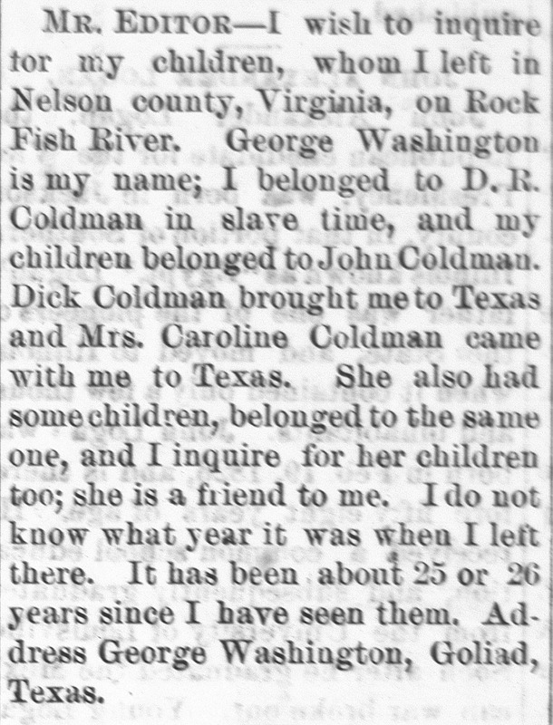 George Washington searching for his children and those of his friend Mrs. Caroline Coldman