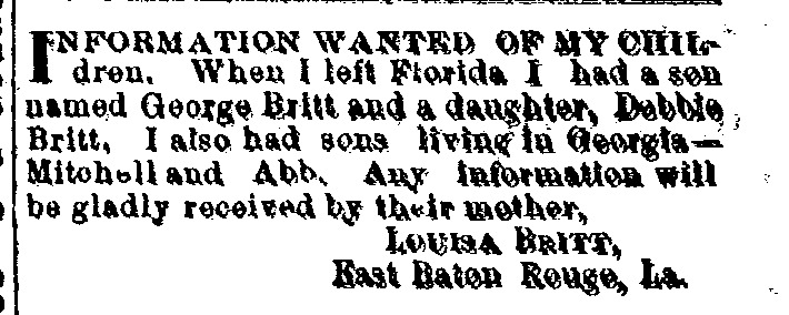 Louisa Britt searching for her children George and Debbie Britt