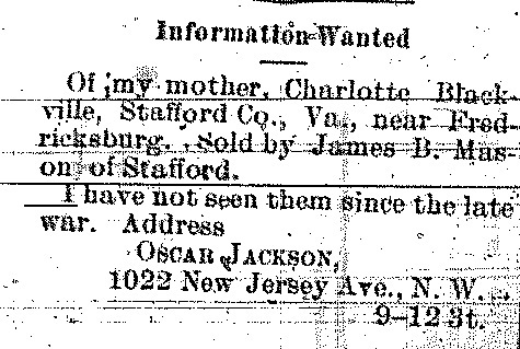 Oscar Jackson seeking information about his mother Charlotte Blackville