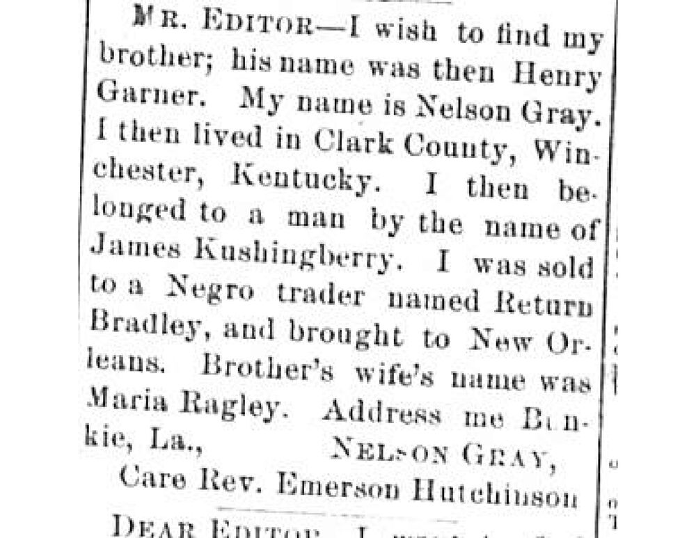 Nelson Grey searching for his brother Henry Garner