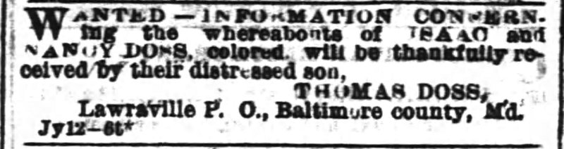 Thomas Doss searching for his parents Isaac and Nancy Doss