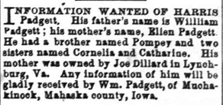 William Padgett seeking information about his son Harris Padgett 