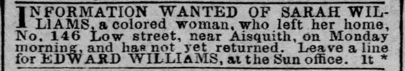 Edward Williams searching for Sarah Williams 