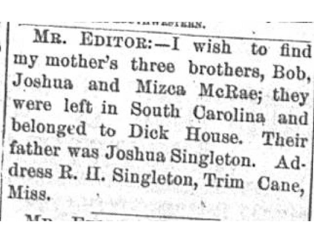 R. H. Singleton searching for their uncles Bob, Joshua and Mizca McRae