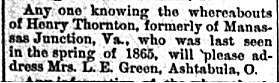 Mrs. L. E. Green seeking Henry Thornton