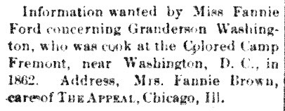 Miss Fannie Ford searching for Granderson Washington