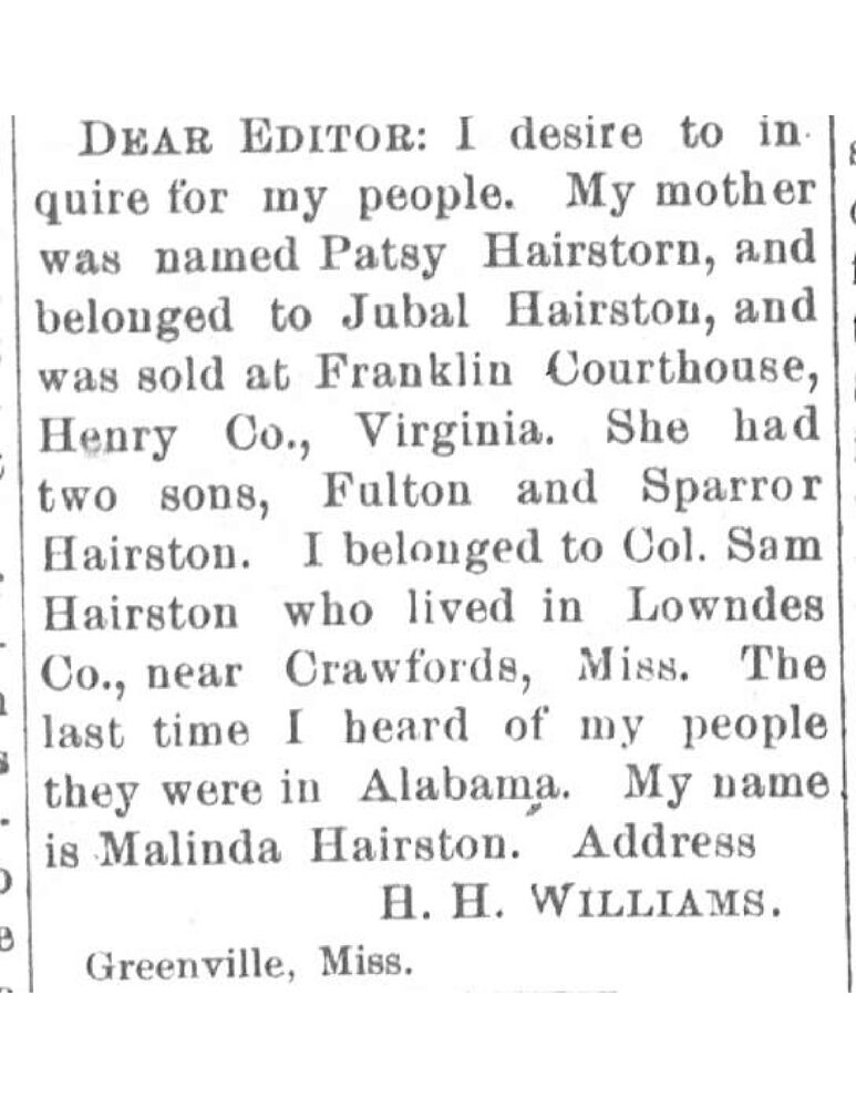 Malinda Hairston searching for her mother Patsy Hairstorn