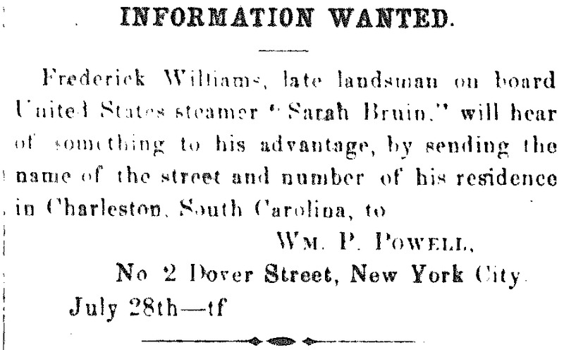 Wm. P. Powell searching for Frederick Williams